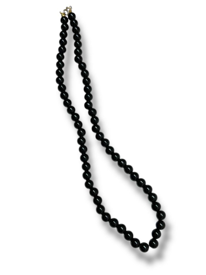 Vintage Black 8mm Beaded Necklace 18.5" Spring Clasp