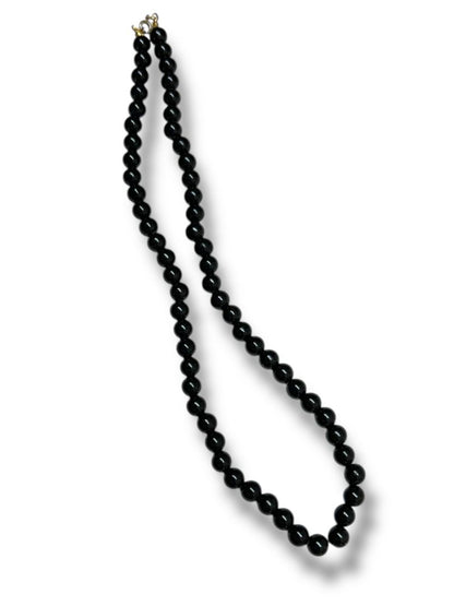 Vintage Black 8mm Beaded Necklace 18.5" Spring Clasp