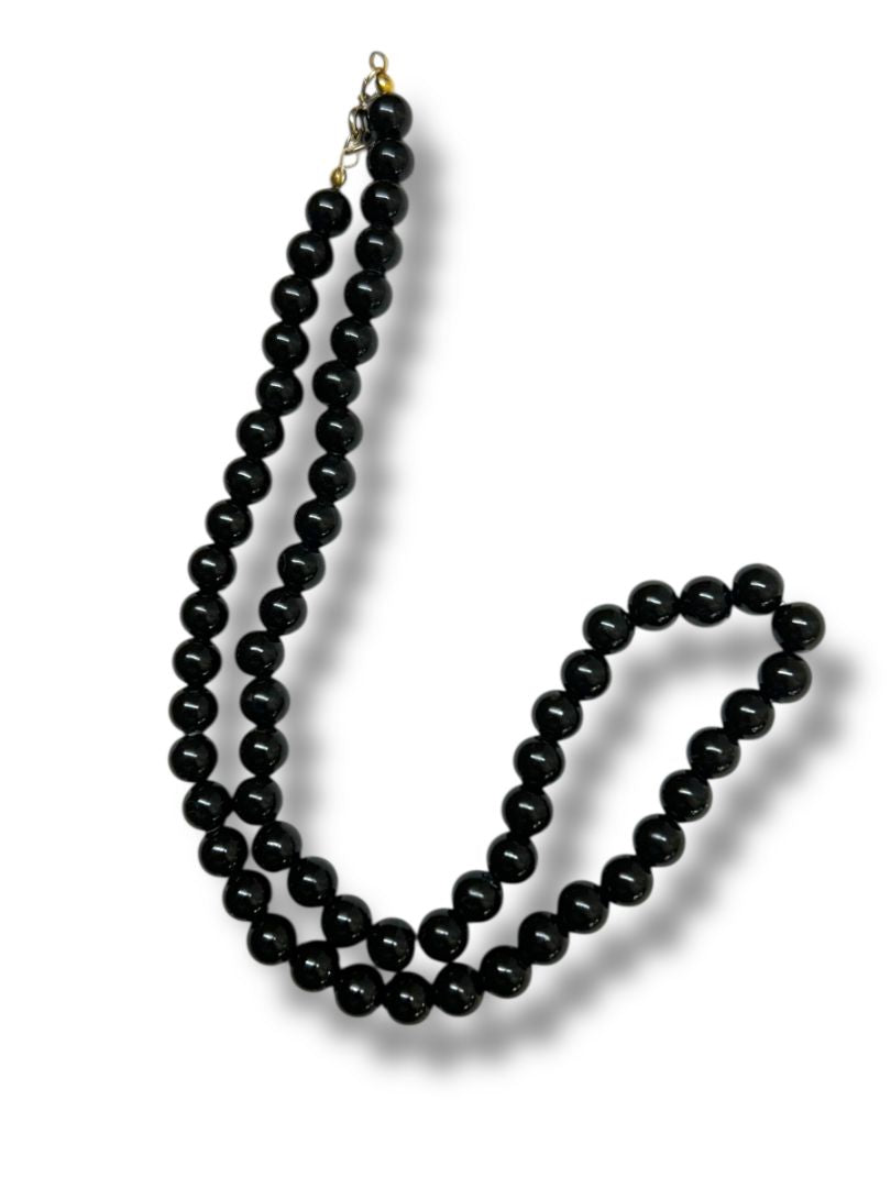 Vintage Black 8mm Beaded Necklace 18.5" Spring Clasp