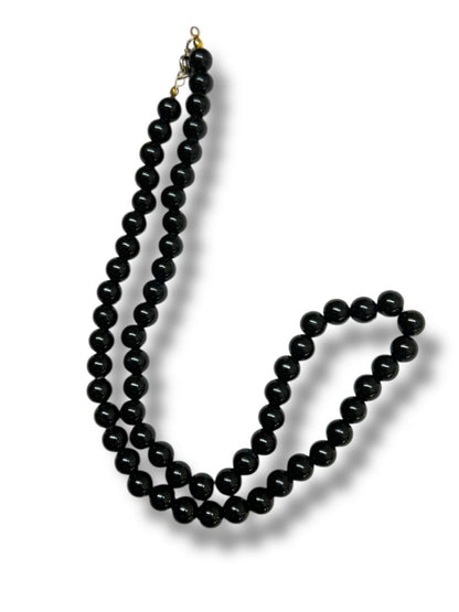 Vintage Black 8mm Beaded Necklace 18.5" Spring Clasp