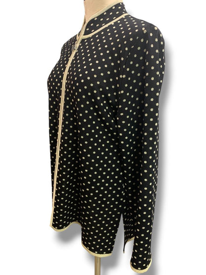 Large Exclusively Misook Black Gold Full Zip Sweater Polka Dot