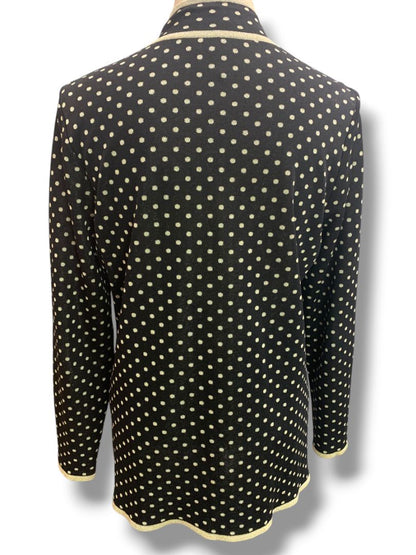 Large Exclusively Misook Black Gold Full Zip Sweater Polka Dot