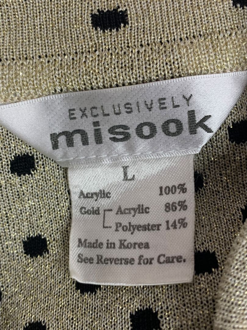 Large Exclusively Misook Black Gold Full Zip Sweater Polka Dot