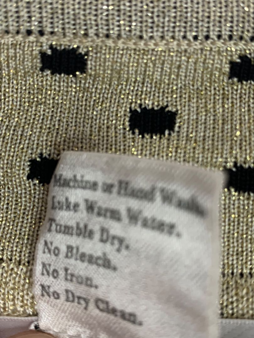 Large Exclusively Misook Black Gold Full Zip Sweater Polka Dot