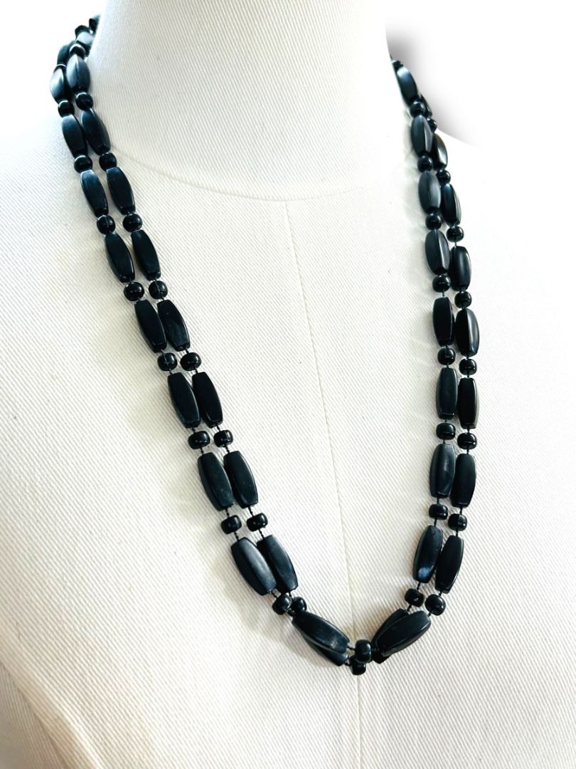 Black Lightweight Acrylic Bead Necklace 52" Overhead Strand String Clasp