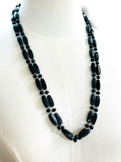 Black Lightweight Acrylic Bead Necklace 52" Overhead Strand String Clasp