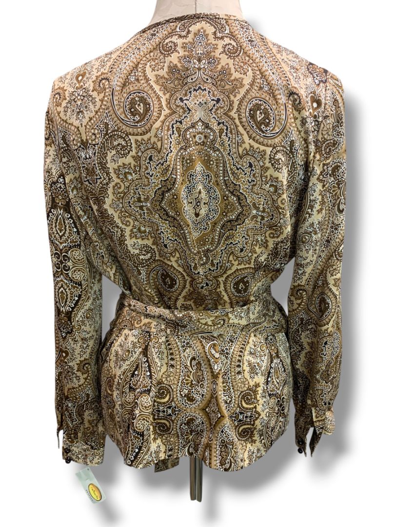 Size 14P Talbots Petites Womens Silk Brown Paisley Wrap Blouse Shirt New