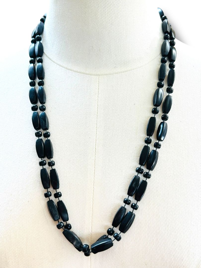 Black Lightweight Acrylic Bead Necklace 52" Overhead Strand String Clasp