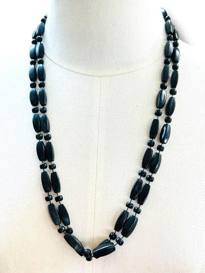 Black Lightweight Acrylic Bead Necklace 52" Overhead Strand String Clasp