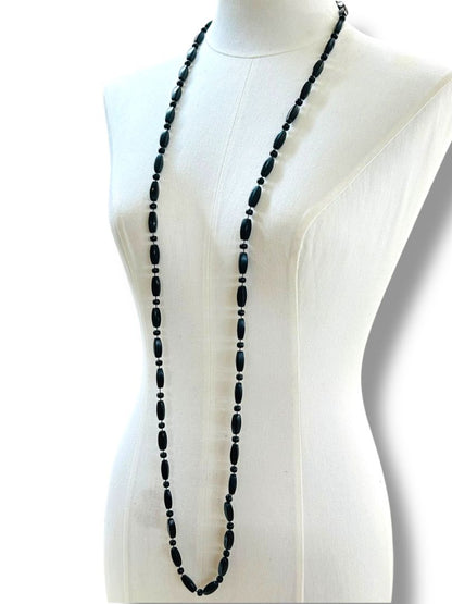 Black Lightweight Acrylic Bead Necklace 52" Overhead Strand String Clasp