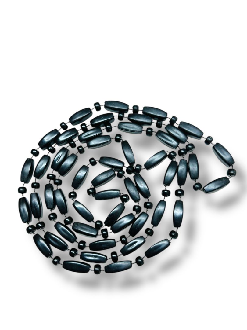 Black Lightweight Acrylic Bead Necklace 52" Overhead Strand String Clasp