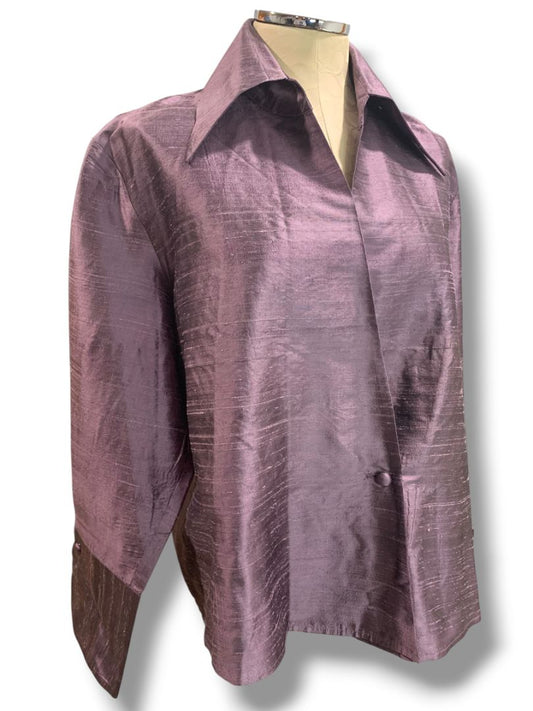 Large Lorain Croft Silk Button Up Womens Shirt Blouse Muted Purple