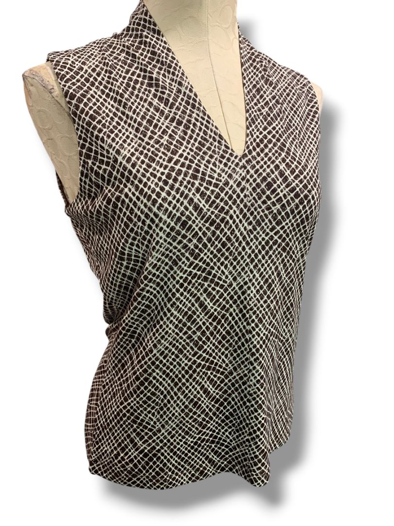 Small Tesori Womens New Silk Sleeveless Pullover Shirt Ditsy Square Stretch