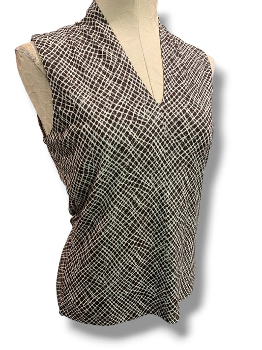 Small Tesori Womens New Silk Sleeveless Pullover Shirt Ditsy Square Stretch