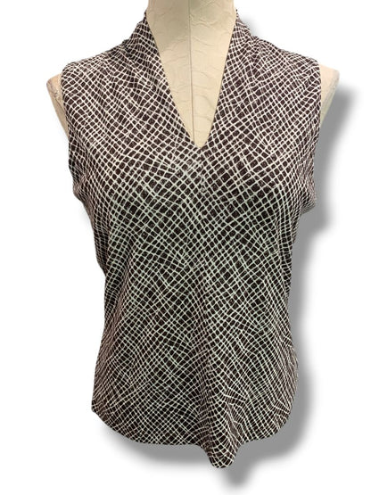 Small Tesori Womens New Silk Sleeveless Pullover Shirt Ditsy Square Stretch