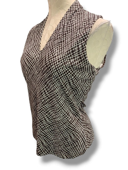 Small Tesori Womens New Silk Sleeveless Pullover Shirt Ditsy Square Stretch