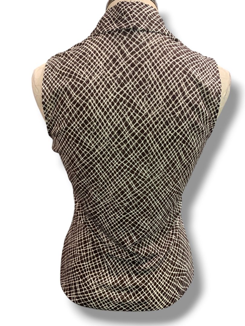 Small Tesori Womens New Silk Sleeveless Pullover Shirt Ditsy Square Stretch