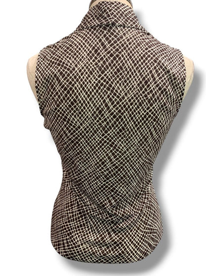 Small Tesori Womens New Silk Sleeveless Pullover Shirt Ditsy Square Stretch