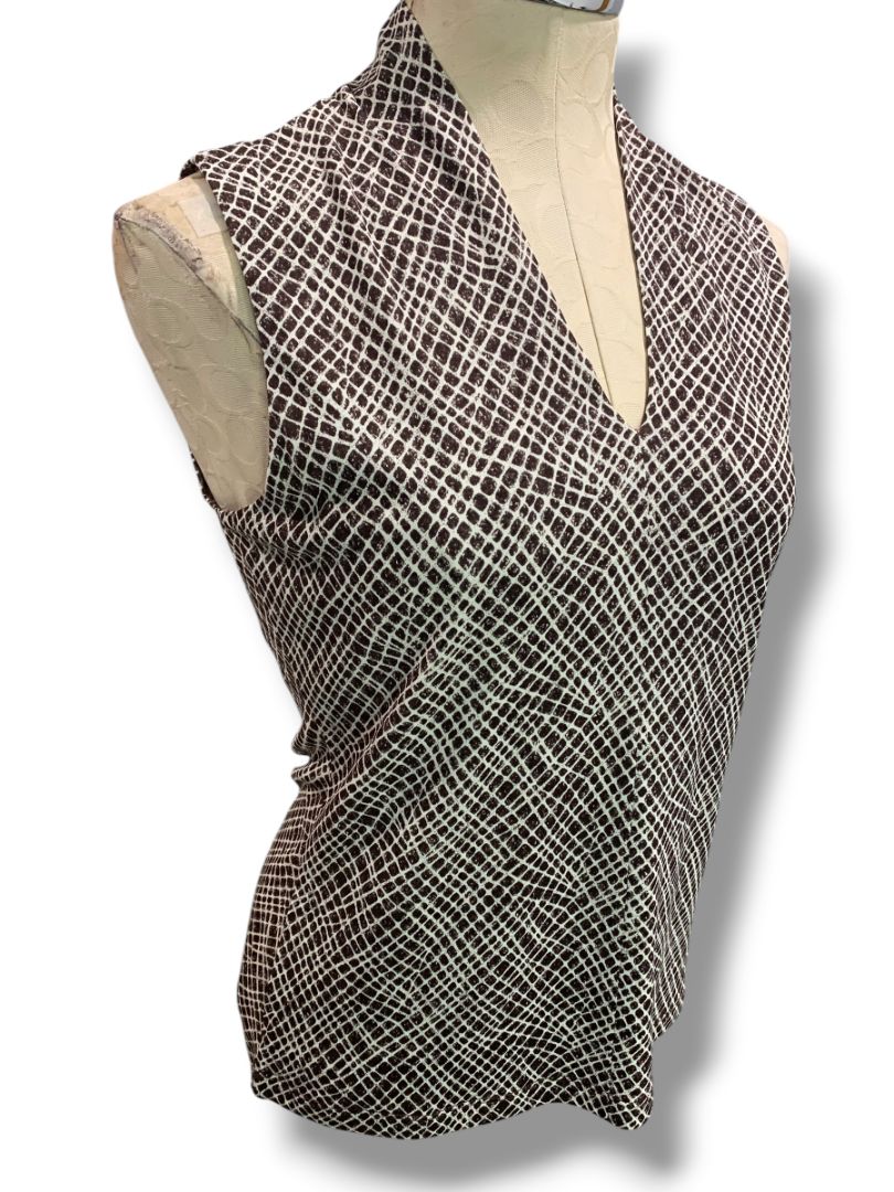 Small Tesori Womens New Silk Sleeveless Pullover Shirt Ditsy Square Stretch