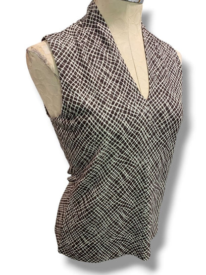 Small Tesori Womens New Silk Sleeveless Pullover Shirt Ditsy Square Stretch