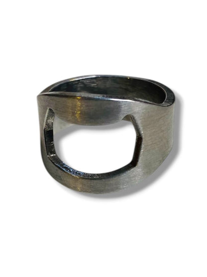 Size 10.5 Silvertone Mens Ring Open Geometric Design Thick Band