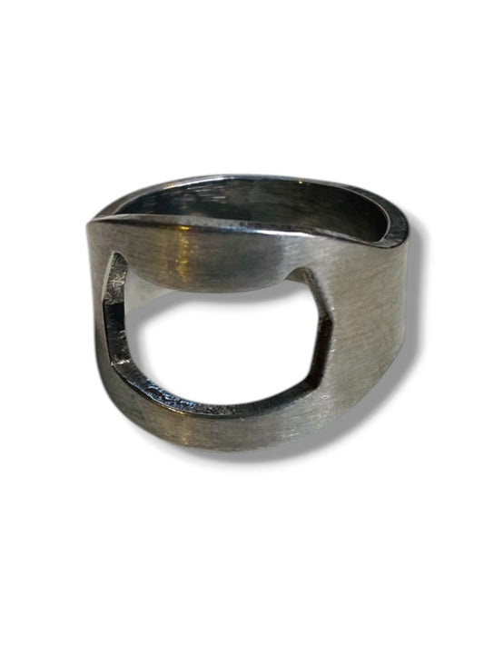 Size 10.5 Silvertone Mens Ring Open Geometric Design Thick Band