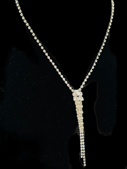 Vintage Rhinestone Silvertone 3" Drop Necklace Formal 16.5-20"