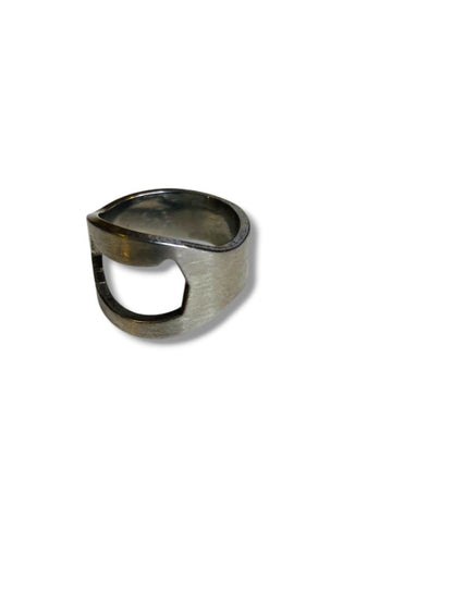 Size 10.5 Silvertone Mens Ring Open Geometric Design Thick Band
