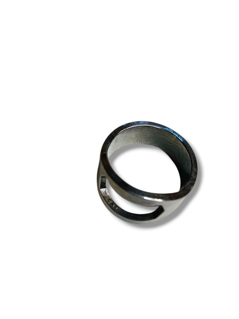 Size 10.5 Silvertone Mens Ring Open Geometric Design Thick Band