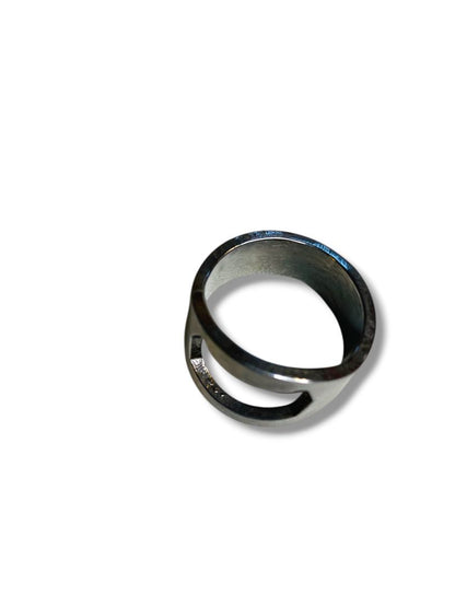 Size 10.5 Silvertone Mens Ring Open Geometric Design Thick Band