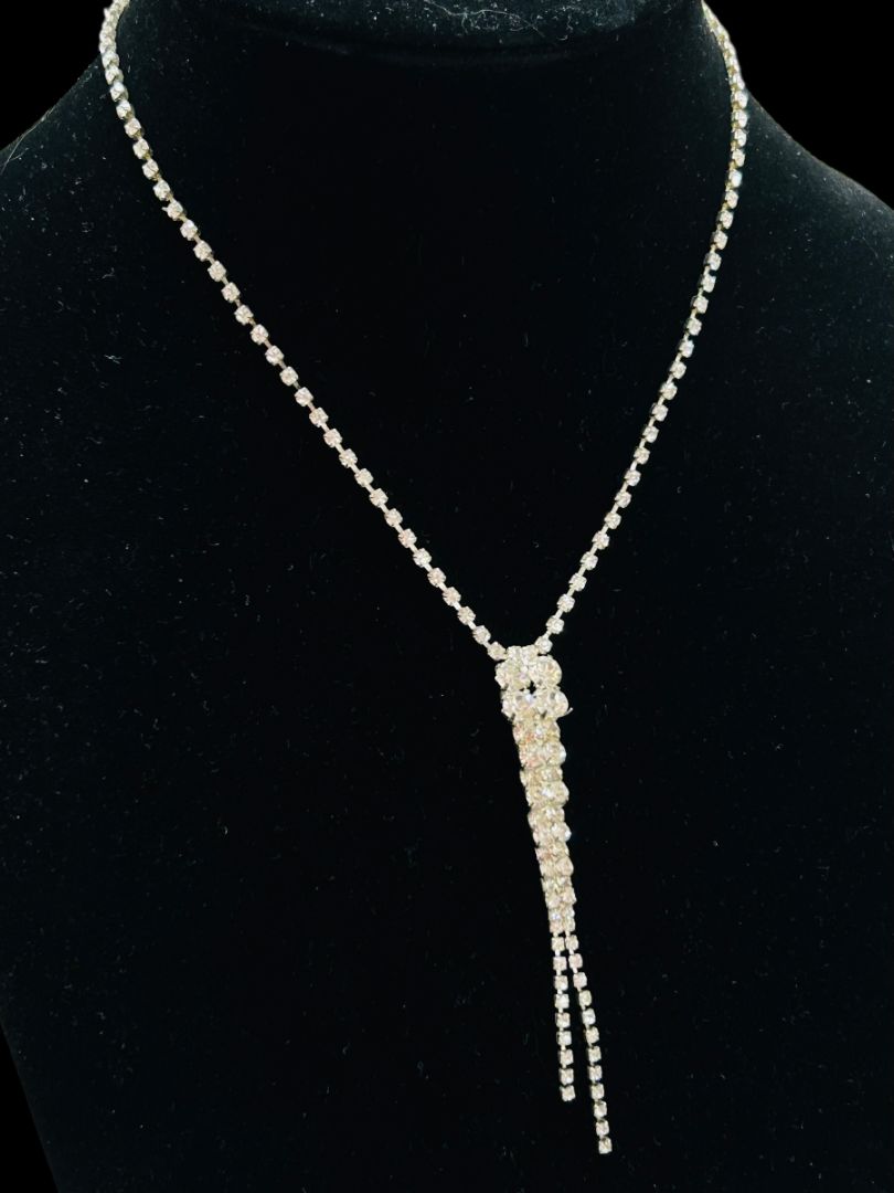 Vintage Rhinestone Silvertone 3" Drop Necklace Formal 16.5-20"