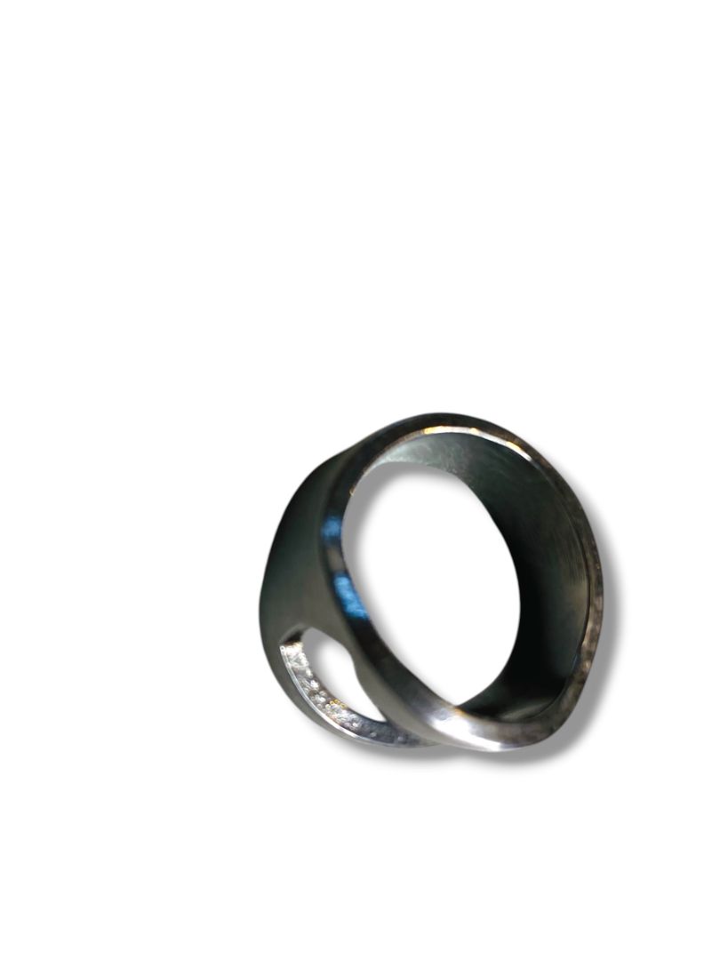 Size 10.5 Silvertone Mens Ring Open Geometric Design Thick Band