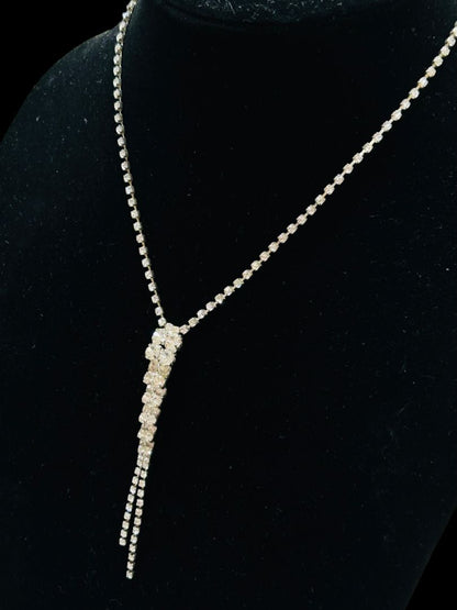 Vintage Rhinestone Silvertone 3" Drop Necklace Formal 16.5-20"