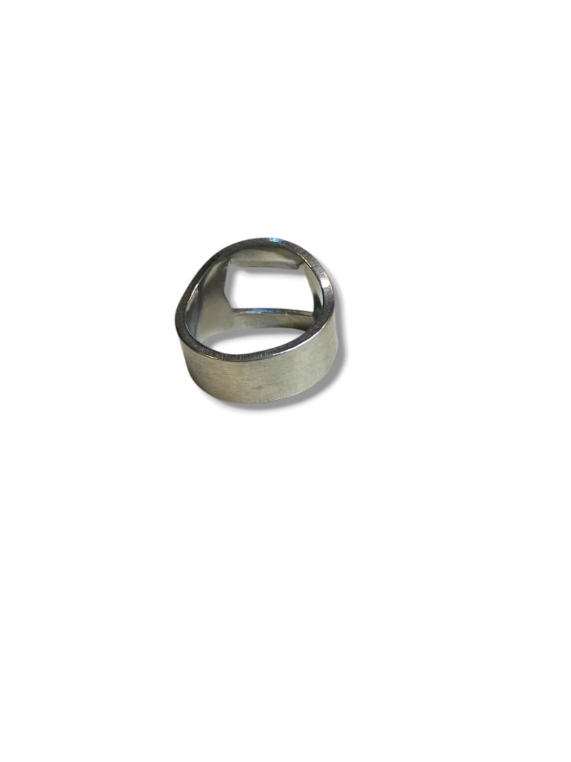 Size 10.5 Silvertone Mens Ring Open Geometric Design Thick Band