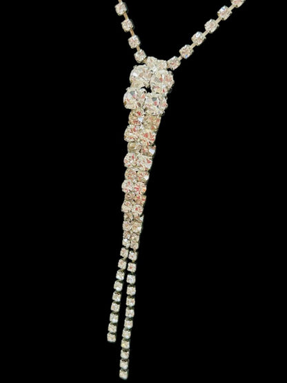 Vintage Rhinestone Silvertone 3" Drop Necklace Formal 16.5-20"