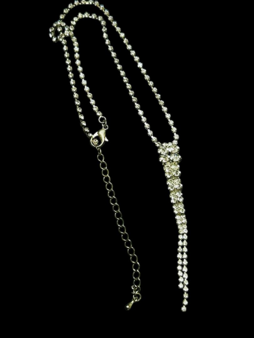 Vintage Rhinestone Silvertone 3" Drop Necklace Formal 16.5-20"