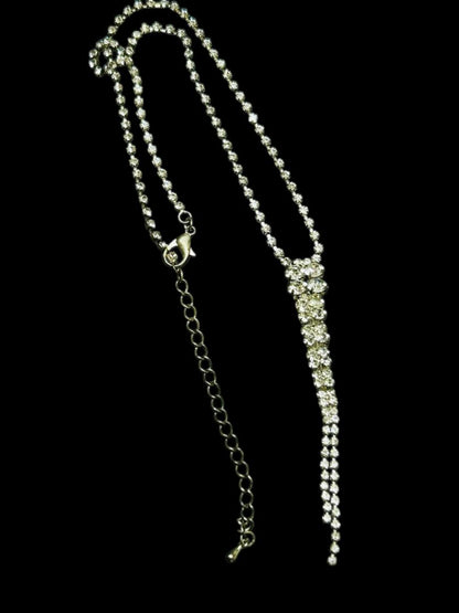 Vintage Rhinestone Silvertone 3" Drop Necklace Formal 16.5-20"