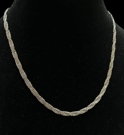 Sterling Silver 925 Braided Chain Necklace Vintage 20"