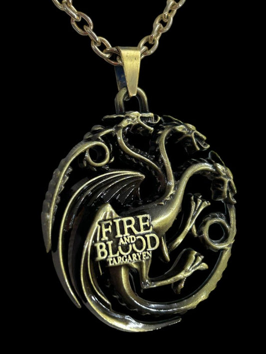 Game of Thrones Pendant Necklace Targaryen Sigil Collectible 17" Antiqued Goldtone