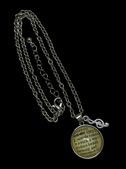 Silvertone Chain Resin Music Pendant Necklace 15-17"