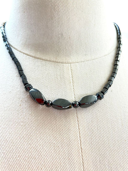 Hematite Necklace Screw Barrel Clasp 18.5"