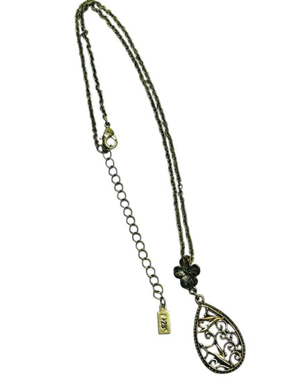 1928 Brand Antiqued Goldtone Pendant Necklace Filigree 16-19"