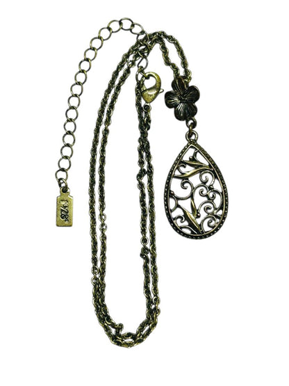 1928 Brand Antiqued Goldtone Pendant Necklace Filigree 16-19"
