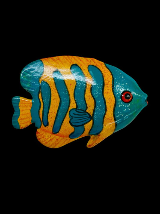 Tropical Fish Pin Brooch Papier Mache Lightweight Orange Teal 1.6"