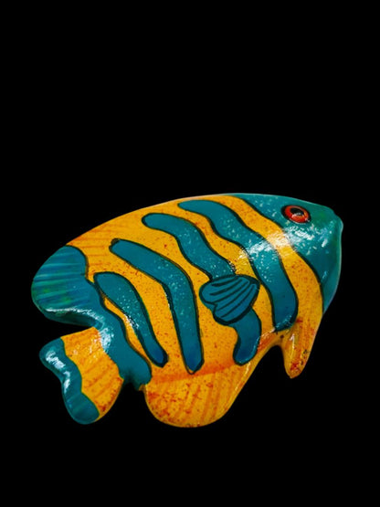 Tropical Fish Pin Brooch Papier Mache Lightweight Orange Teal 1.6"