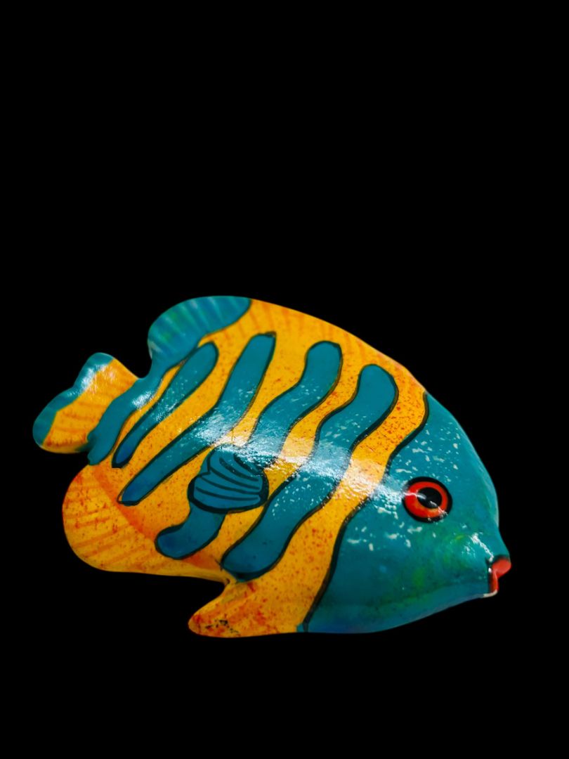 Tropical Fish Pin Brooch Papier Mache Lightweight Orange Teal 1.6"