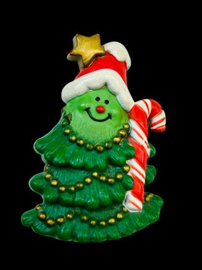 1981 Hallmark Jolly Christmas Tree Pin Brooch Holiday Kitsch