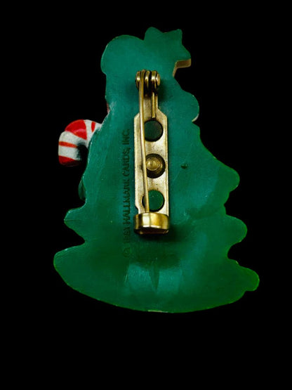 1981 Hallmark Jolly Christmas Tree Pin Brooch Holiday Kitsch