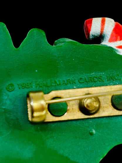 1981 Hallmark Jolly Christmas Tree Pin Brooch Holiday Kitsch