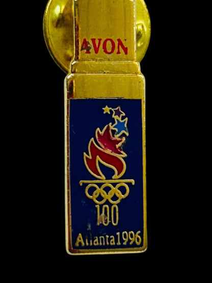 1996 Olympic Avon Torch Lapel Pin Atlanta Goldtone Lipstick 1.6"
